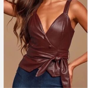 Lulus Elegant Wine Red Vegan Leather Wrap Top